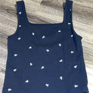 Old Navy Navy Blue Tank Top with Floral Embroidery